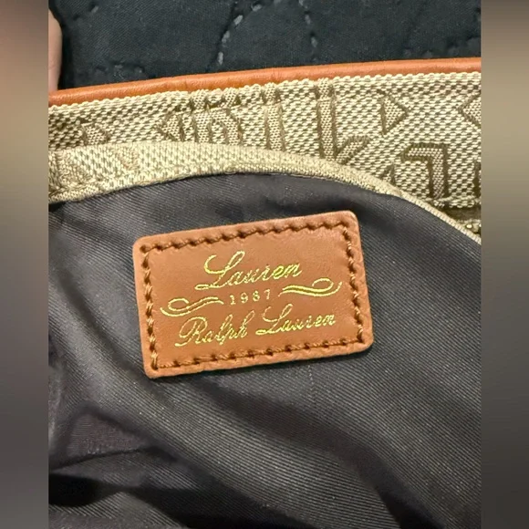 Ralph Lauren Cream and Tan Crescent Hobo Bag with Metal Accent - Picture 10 of 11